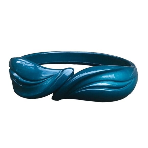 Vintage 1980s Dark Green Faux Bypass Lucite Bangle Bracelet Size Large - Picture 3 of 7